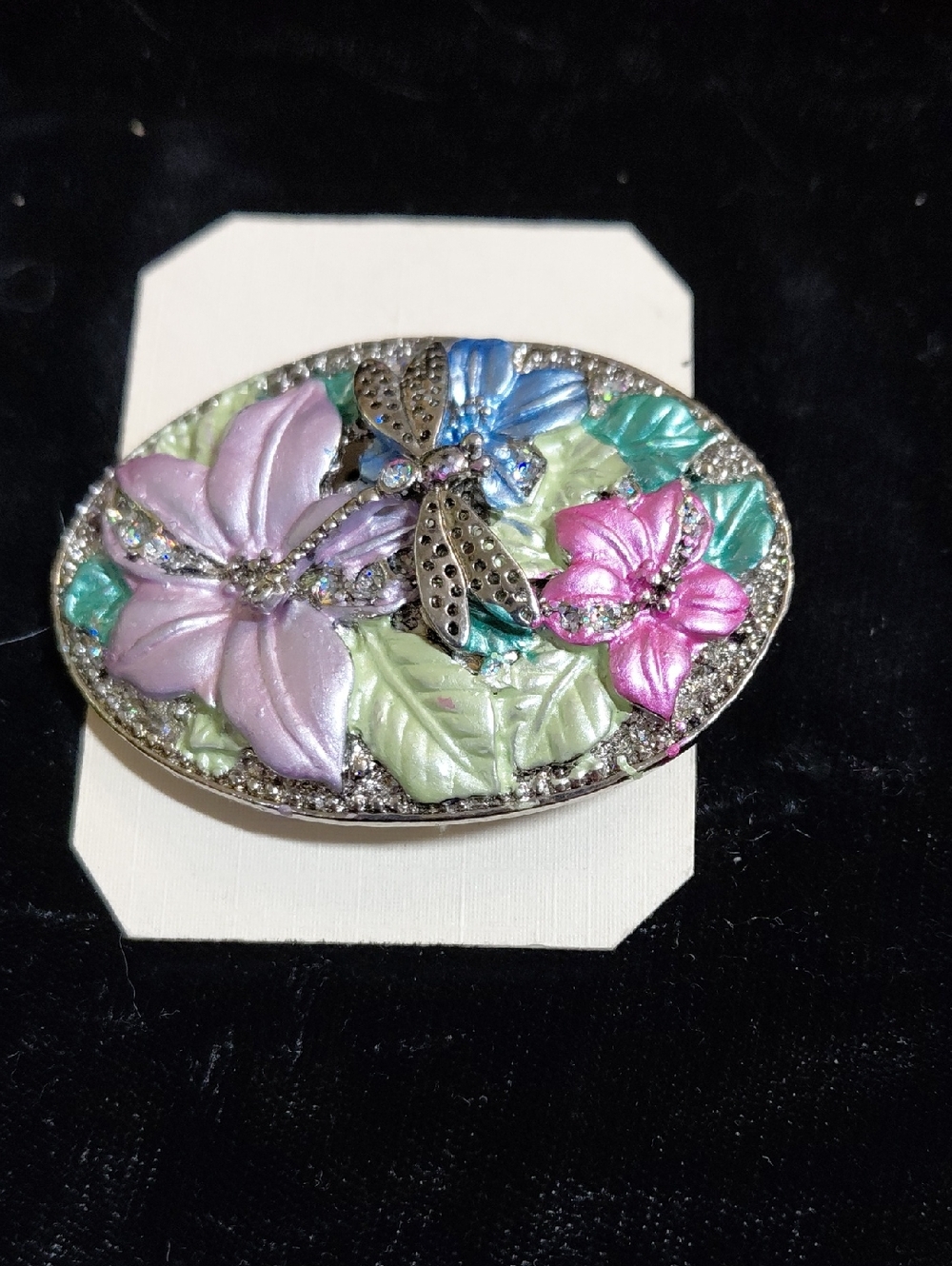 Floral Dragonfly Enamel Brooch Pin - Pink & Purple